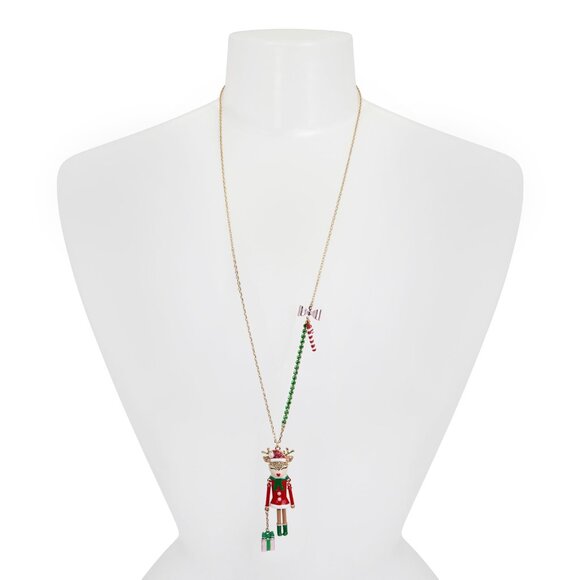 Betsey Johnson Womens Jingle Bell Bling Christmas Reindeer Pendant Necklace - Picture 3 of 3